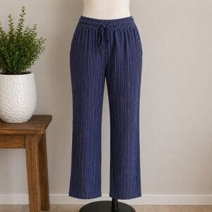 Linen Wide Leg Pants 16/18 Boho Coastal Striped Summer Relaxed Fit Beachy Chic